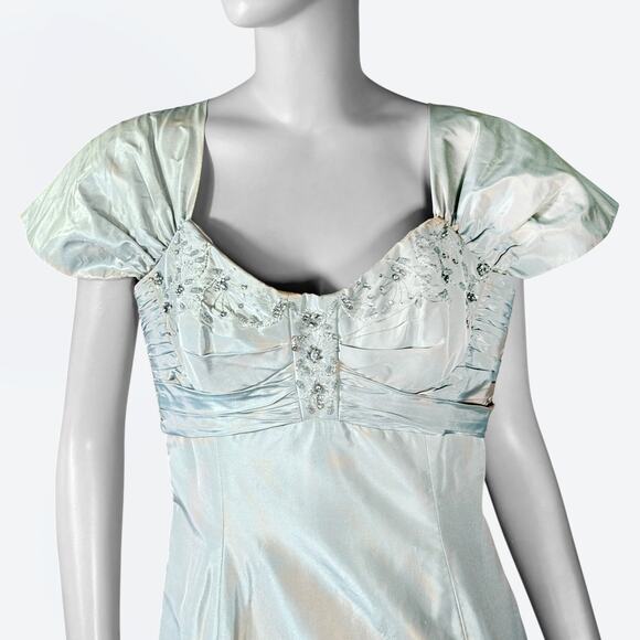 VTG Y2K Badgley Mischka Iridescent Beaded Mermaid Gown Women's 12 Powder Blue - Picture 1 of 11